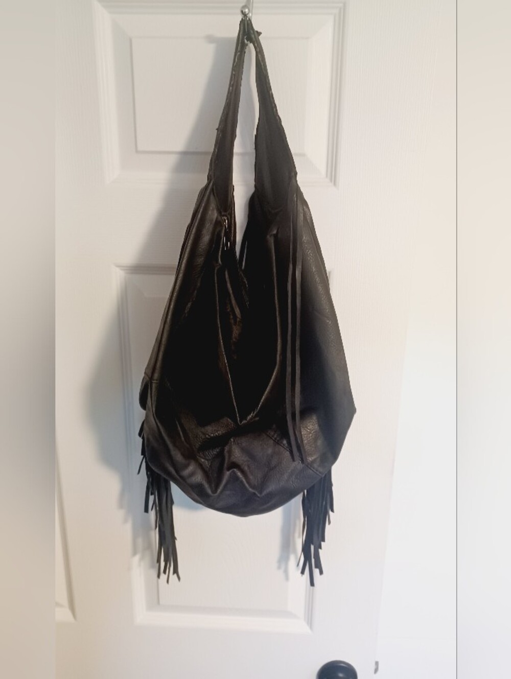 Yoki Black Fringe Hobo Shoulder Bag